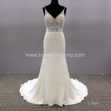 Modern Sexy V neck Illusion Backless Pattern Lace Halter Sleeveless Wedding Dress White Mermaid